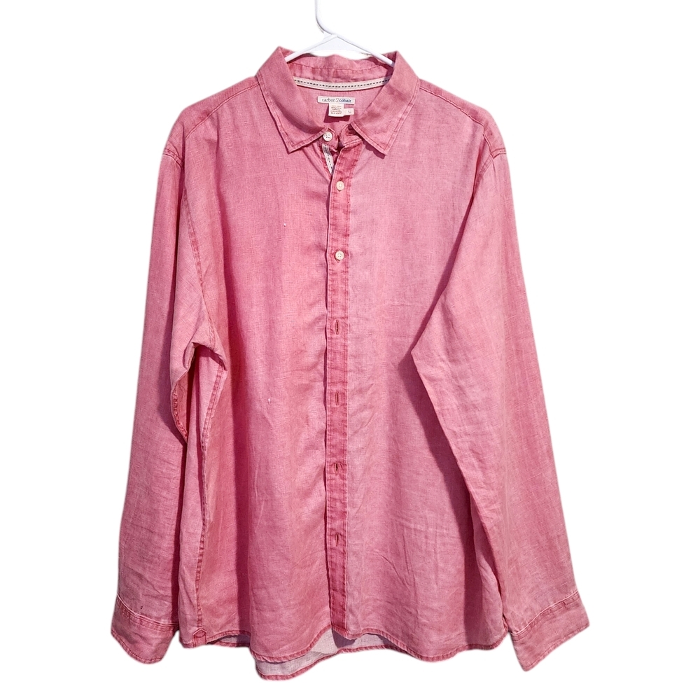 CARBON 2 COBALT 100% linen shirt button down casual‎ shirt in salmon size L